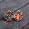 5 pcs / 10 pcs red and blue enamel 福 pattern round shape s925 sterling silver charm