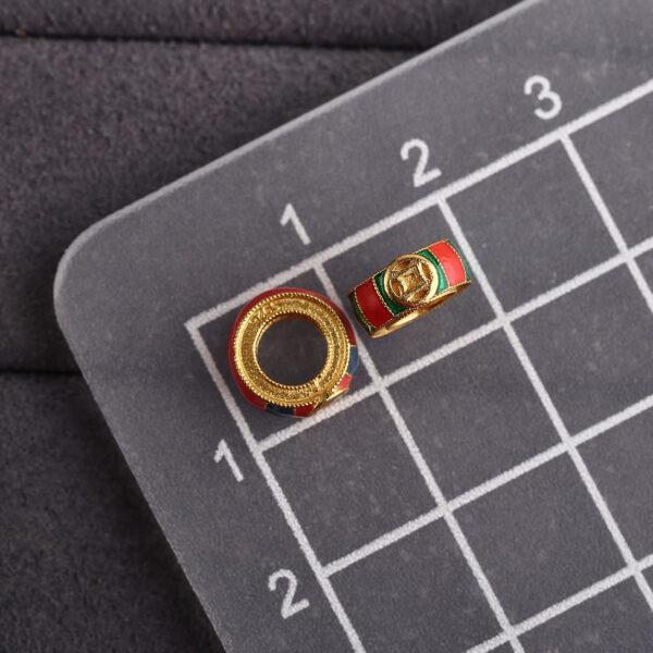 sterling silver bead, enamel ring with coin pattern, 2 pieces / 5 pieces - Image 2