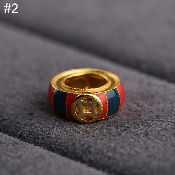 sterling silver bead, enamel ring with coin pattern, 2 pieces / 5 pieces - Image 7