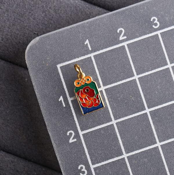 gild sterling silver charm, enamel rectangle bead with fish pattern, 2 pieces / 5 pieces - Image 2