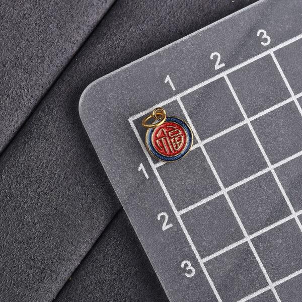 5 pcs / 10 pcs red and blue enamel 福 pattern round shape s925 sterling silver charm - Image 2
