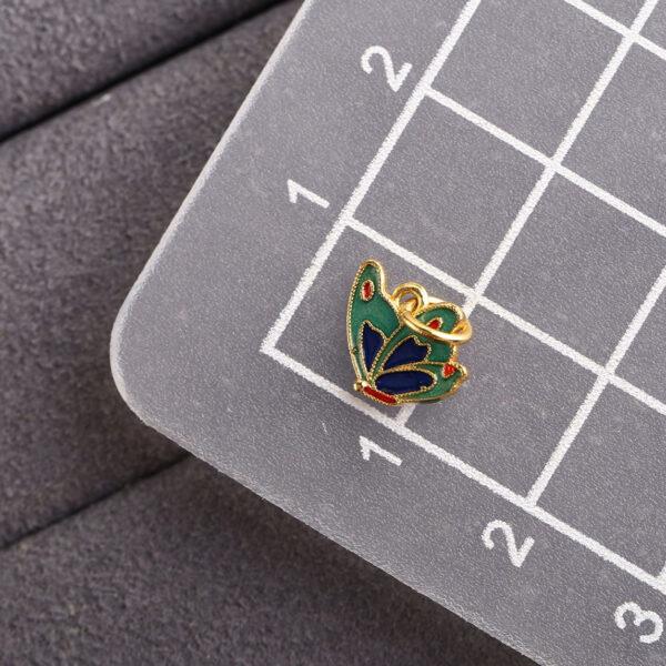5 pcs / 10 pcs green enamel butterfly shape s925 sterling silver charm - Image 2