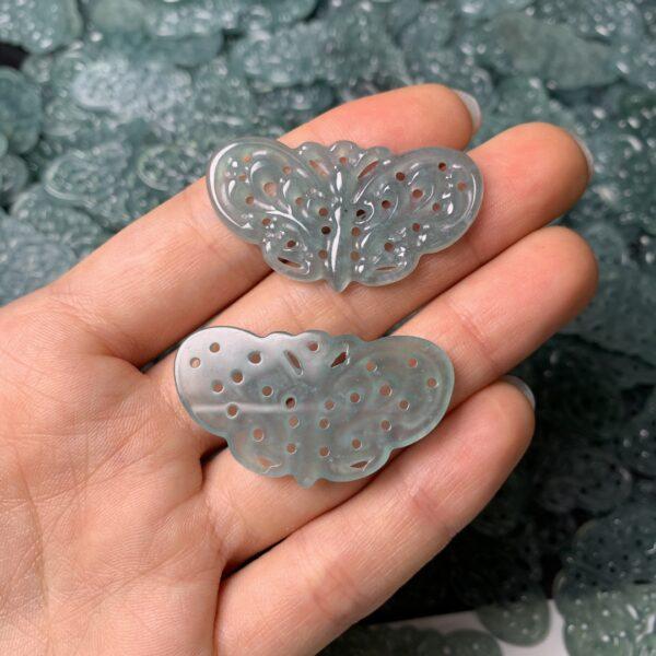 1 pc / 2 pcs nice hollow butterfly shape genuine natural icy blue jadeite charm, jade charm - Image 2