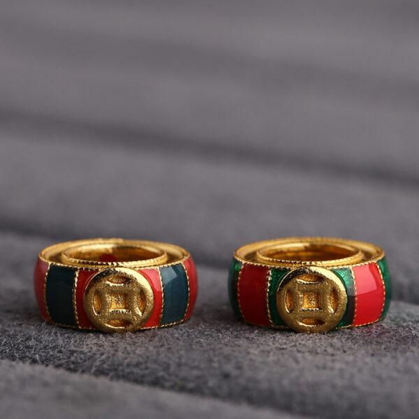 sterling silver bead, enamel ring with coin pattern, 2 pieces / 5 pieces - Image 3