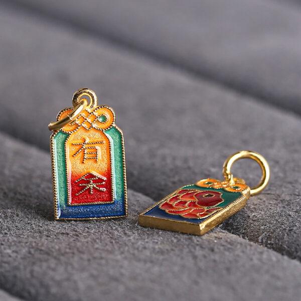 gild sterling silver charm, enamel rectangle bead with fish pattern, 2 pieces / 5 pieces - Image 3