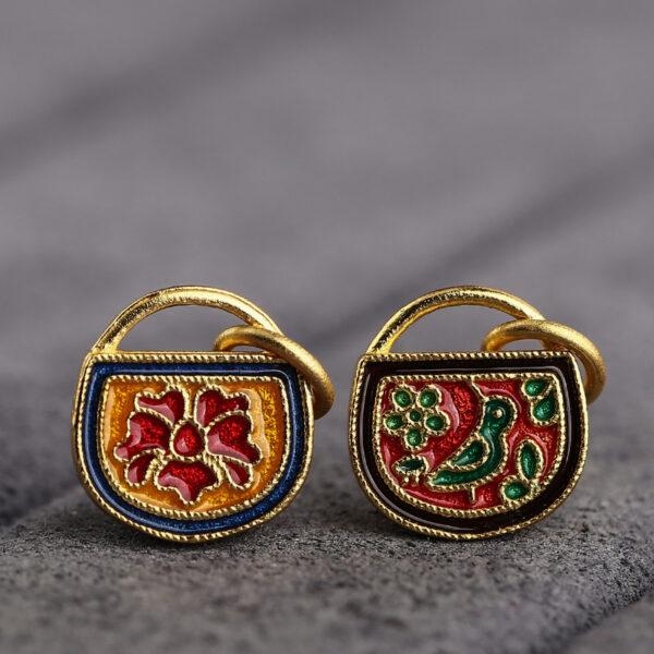gild sterling silver charm, enamel bead with flower and bird pattern, 2 pieces / 5 pieces - Image 3
