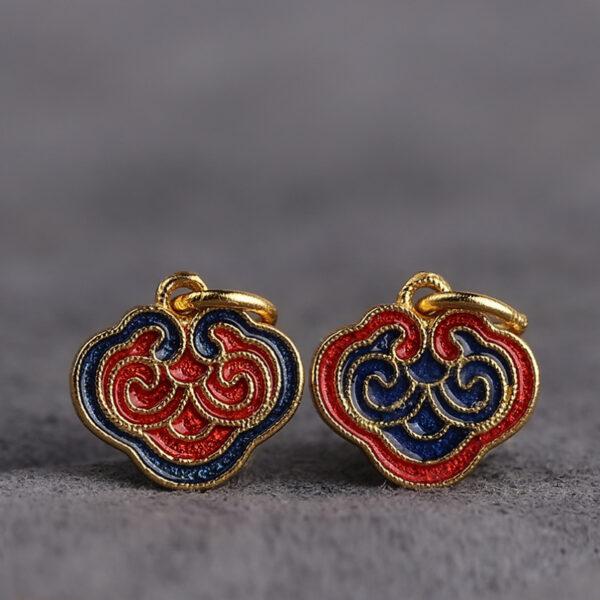 gild sterling silver charm, enamel bead with flower pattern, 2 pieces / 5 pieces - Image 3