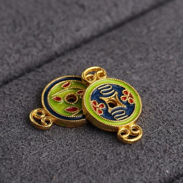 5 pcs / 10 pcs blue enamel flowers pattern round shape s925 sterling silver connector bead - Image 3