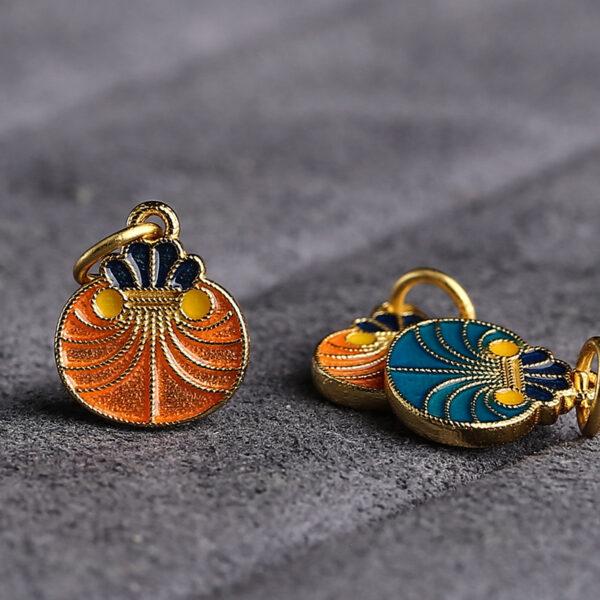 5 pcs / 10 pcs red and blue enamel flower pattern round shape s925 sterling silver charm - Image 3