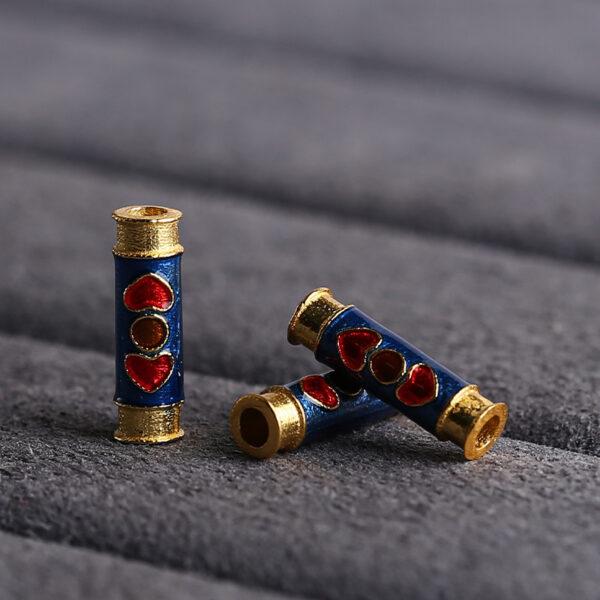 5 pcs / 10 pcs red and blue enamel heart pattern tube shape s925 sterling silver bead - Image 3