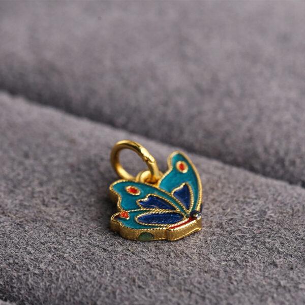 5 pcs / 10 pcs green enamel butterfly shape s925 sterling silver charm - Image 3