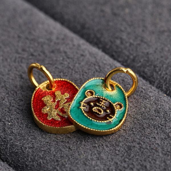 gild sterling silver charm, enamel oval bead with tiger pattern, 2 pieces / 5 pieces - Image 4