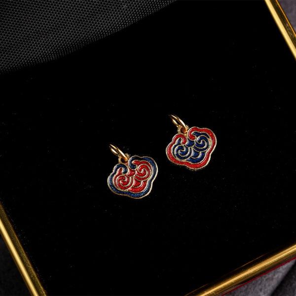 gild sterling silver charm, enamel bead with flower pattern, 2 pieces / 5 pieces - Image 4