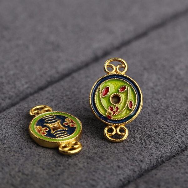 5 pcs / 10 pcs blue enamel flowers pattern round shape s925 sterling silver connector bead - Image 4
