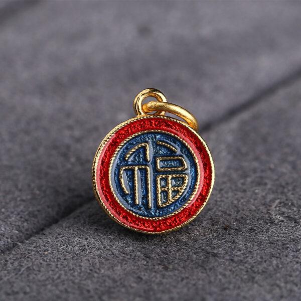 5 pcs / 10 pcs red and blue enamel 福 pattern round shape s925 sterling silver charm - Image 4