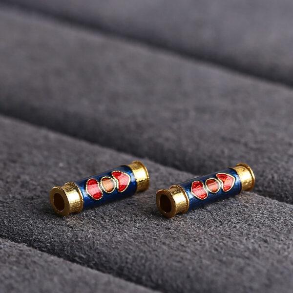 5 pcs / 10 pcs red and blue enamel heart pattern tube shape s925 sterling silver bead - Image 4