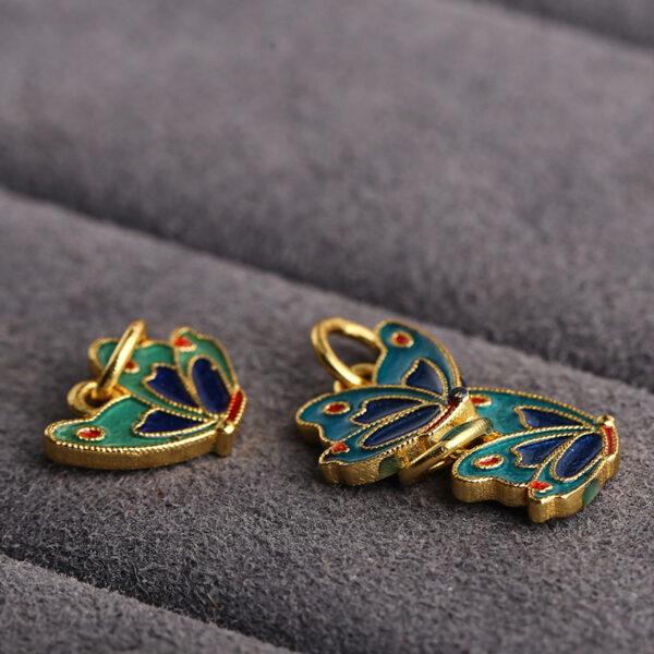 5 pcs / 10 pcs green enamel butterfly shape s925 sterling silver charm - Image 4
