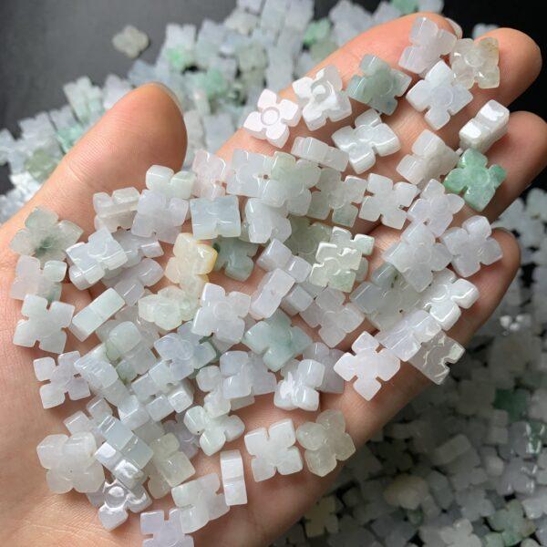 20 pc / 50 pcs Four Leaf Clover shape genuine natural jadeite bead, jade bead - Image 4