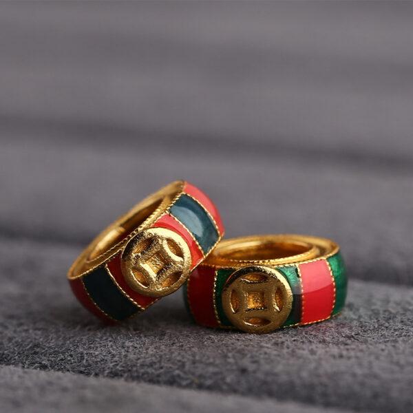 sterling silver bead, enamel ring with coin pattern, 2 pieces / 5 pieces - Image 8