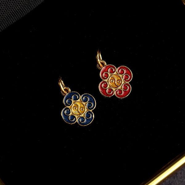 gild sterling silver charm, enamel flower bead with vine pattern, 2 pieces / 5 pieces - Image 4