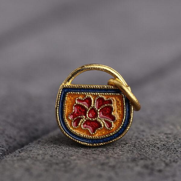 gild sterling silver charm, enamel bead with flower and bird pattern, 2 pieces / 5 pieces - Image 5