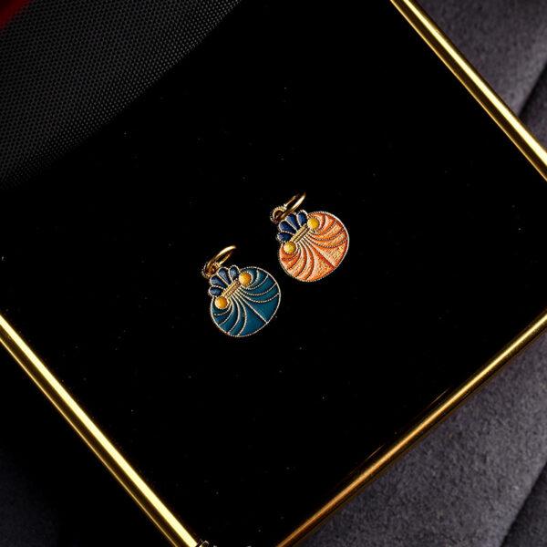 5 pcs / 10 pcs red and blue enamel flower pattern round shape s925 sterling silver charm - Image 5