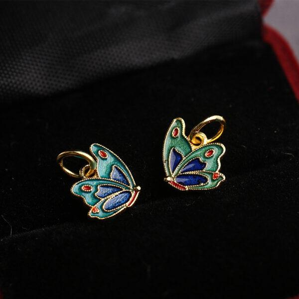 5 pcs / 10 pcs green enamel butterfly shape s925 sterling silver charm - Image 5