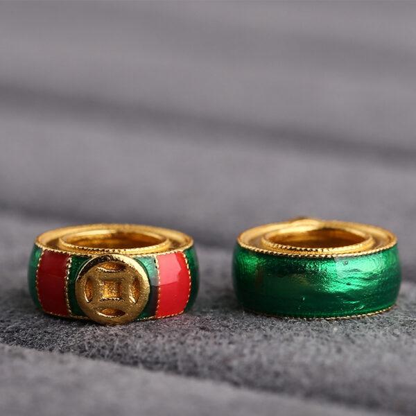 sterling silver bead, enamel ring with coin pattern, 2 pieces / 5 pieces - Image 4