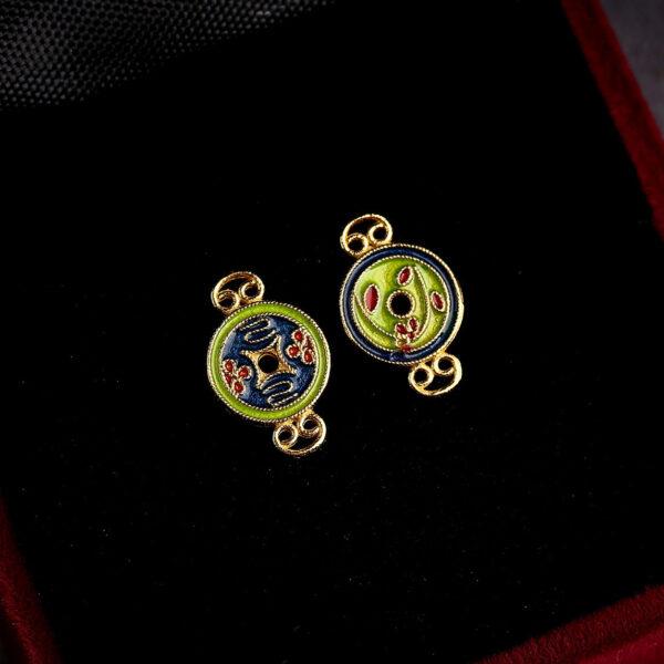 5 pcs / 10 pcs blue enamel flowers pattern round shape s925 sterling silver connector bead - Image 6