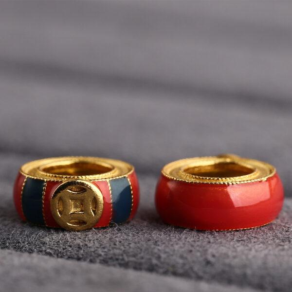 sterling silver bead, enamel ring with coin pattern, 2 pieces / 5 pieces - Image 5