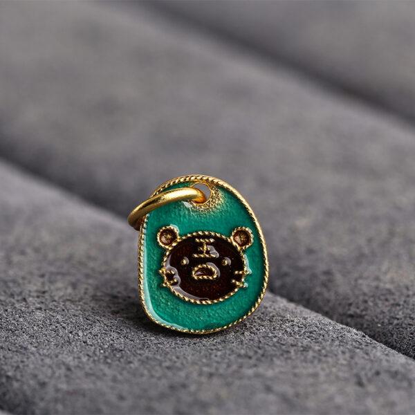 gild sterling silver charm, enamel oval bead with tiger pattern, 2 pieces / 5 pieces - Image 7