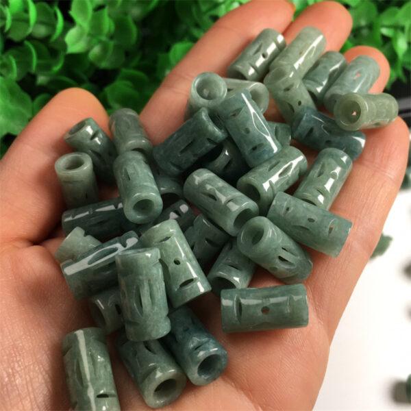 10 pc / 20 pcs hollow flower pattern tube shape genuine natural oily green jadeite bead, jade bead - Image 2