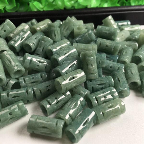 10 pc / 20 pcs hollow flower pattern tube shape genuine natural oily green jadeite bead, jade bead - Image 3