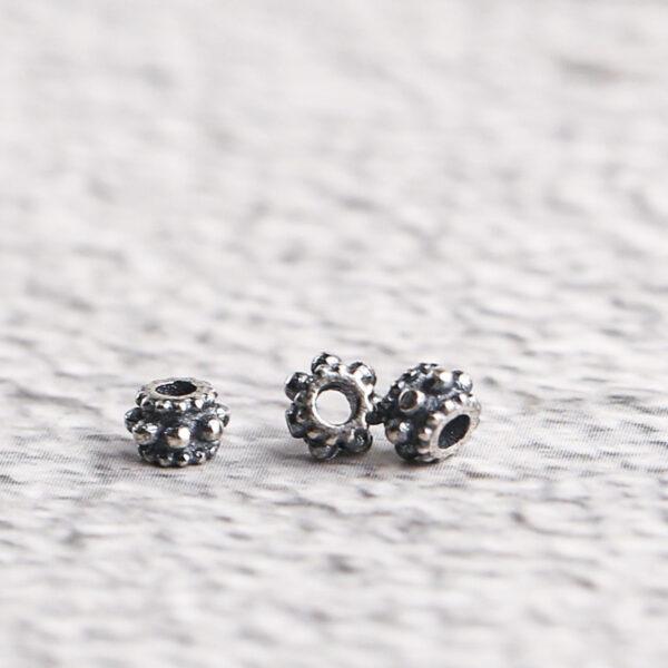 nice snowflake pattern rondelle shape s925 sterling silver bead, oxidized silver bead - Image 3