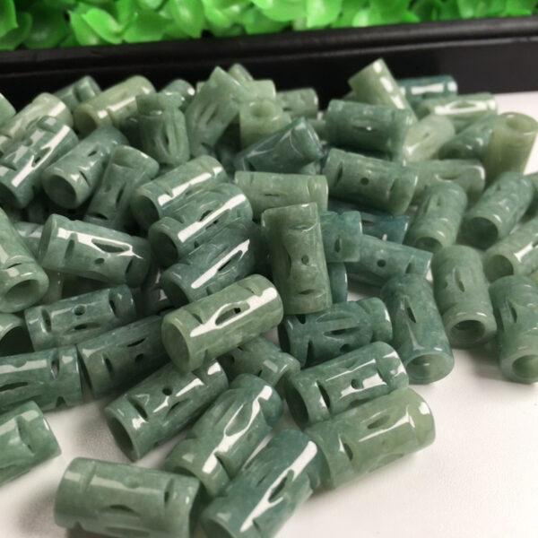 10 pc / 20 pcs hollow flower pattern tube shape genuine natural oily green jadeite bead, jade bead - Image 4