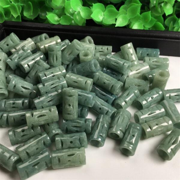 10 pc / 20 pcs hollow flower pattern tube shape genuine natural oily green jadeite bead, jade bead - Image 5