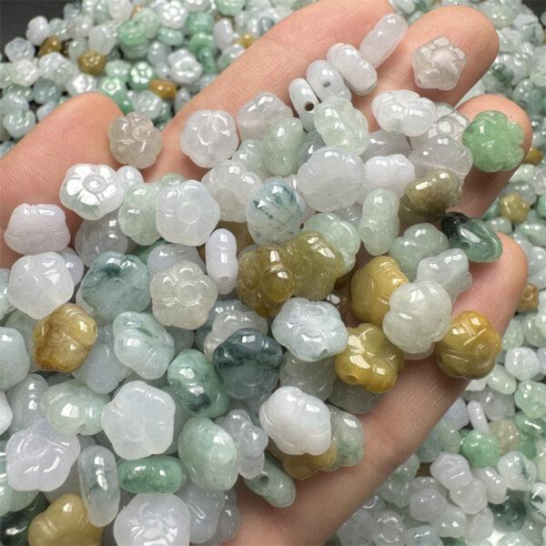 nice oblate flower shape genuine natural icy colorful jadeite bead, jade bead