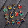 A set of gild sterling silver Chinese Zodiac Animals shape charm, colorful enamel bead