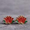 gild sterling silver lotus flower shape bead, red and green enamel flower bead, 2 pieces / 5 pieces