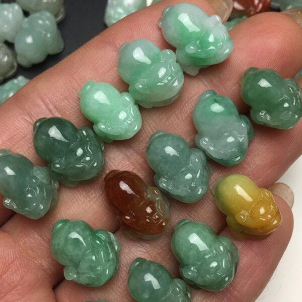 retro three-legged golden toad shape genuine natural icy colorful jadeite charm, jade charm bead
