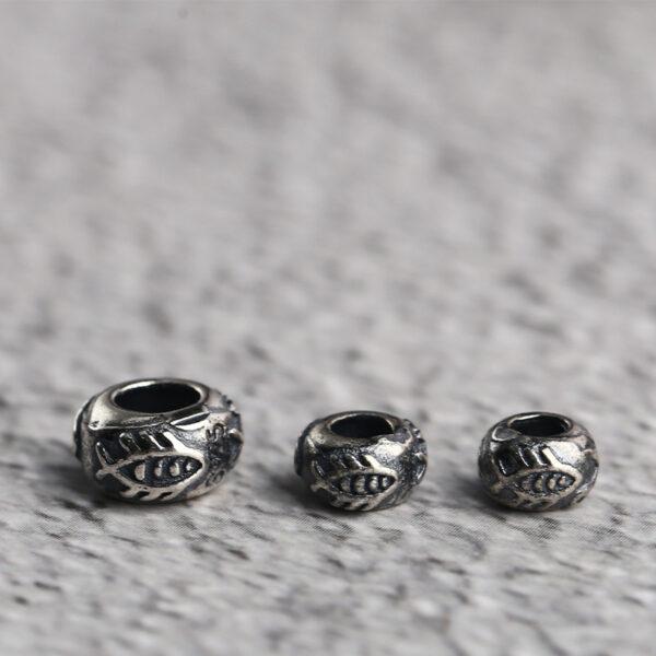 fish pattern rondelle shape s925 sterling silver bead, oxidized silver bead