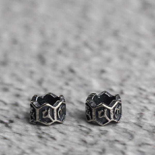 Buddhist six-syllable mantra pattern ring shape s925 sterling silver bead, oxidized silver ring bead