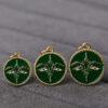 gild sterling silver Buddha face pattern round shape charm bead, green enamel flower charm, 2 pieces / 5 pieces