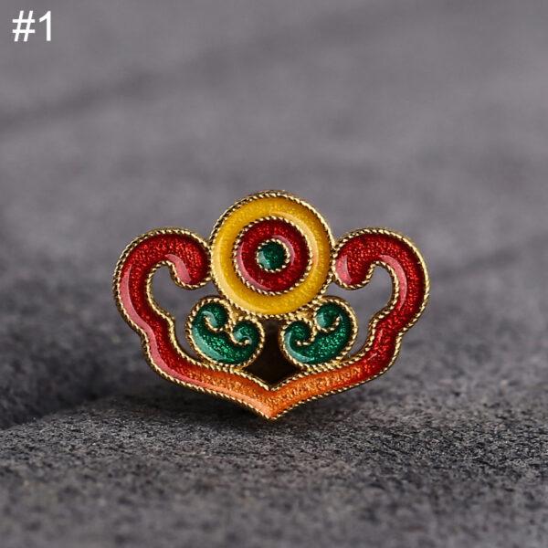 gild sterling silver ruyi shape bead, red and green enamel flower bead, 2 pieces / 5 pieces - Image 6