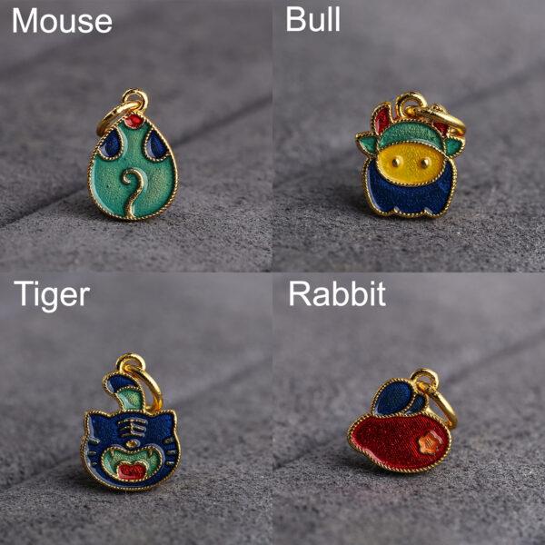 A set of gild sterling silver Chinese Zodiac Animals shape charm, colorful enamel bead - Image 4