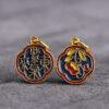 gild sterling silver flower shape charm, blue and red enamel bead, 2 pieces / 5 pieces