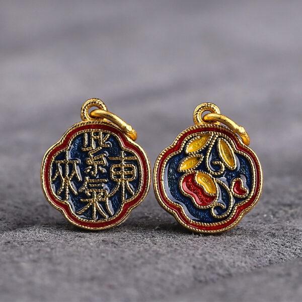 gild sterling silver flower shape charm, blue and red enamel bead, 2 pieces / 5 pieces