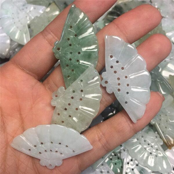 retro fan shape genuine natural jadeite charm, jade charm bead - Image 2