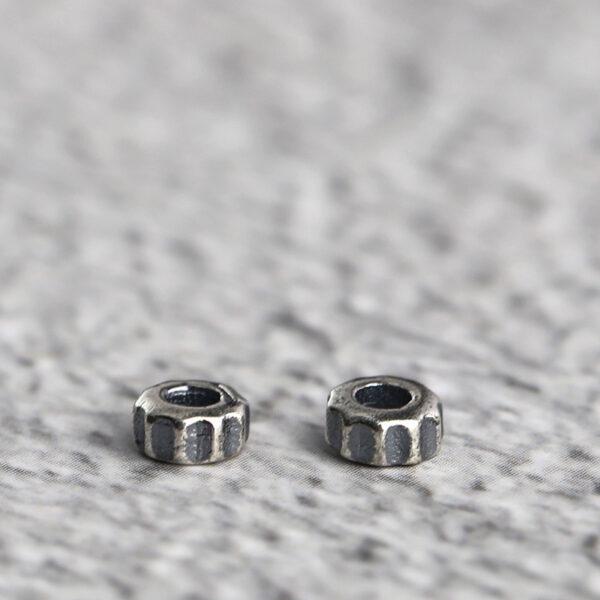 simple gear shape s925 sterling silver bead, oxidized silver bead
