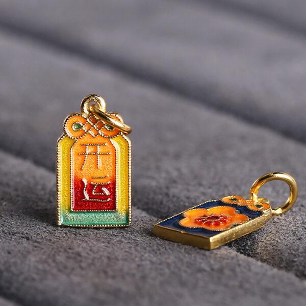 gild sterling silver rectangle charm, enamel bead with flower pattern, 2 pieces / 5 pieces - Image 2
